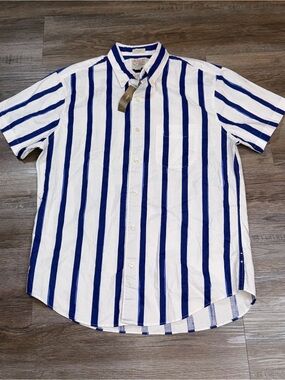 J. Crew Shirt Mens M Short Sleeve Button-Up Broken-In Oxford Striped Blue White